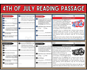4th Of July Reading Passage - Independence Day Reading Comprehension