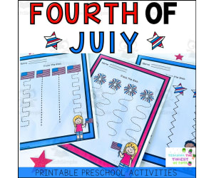 4th of July Tracing Fine Motor Pages for preschool and toddlers