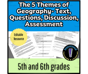 5 Themes of Geography- 5th-6th grades Text, Questions, Assessment