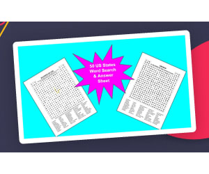 50 States Word Search & Answer Sheet
