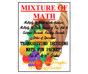 5th + 6th Grade Mixture of Math Thanksgiving Packet