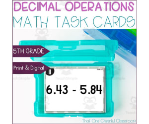 5th Grade Adding, Subtracting, Multiplying & Dividing Decimals Math Task Cards