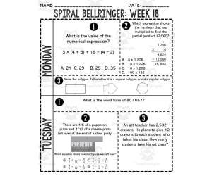 5th Grade Math Bellringer Review - Quarter 3