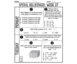 5th Grade Math Bellringer Review - Quarter 4