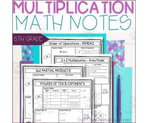 5th Grade Place Value, Multiplication, Exponents Math Notes