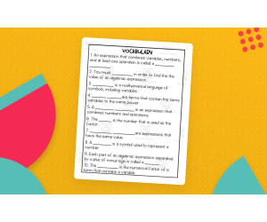6th Grade Algebra Guided Notes – Algebraic Expressions