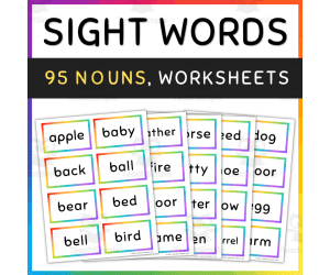95 Nouns Sight Words Flash Cards, Rainbow Borders