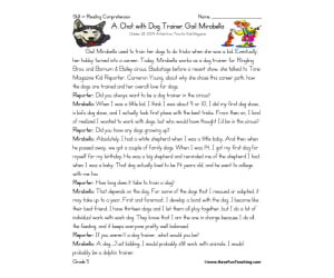 A Chat with a Dog Trainer Reading Comprehension Worksheet
