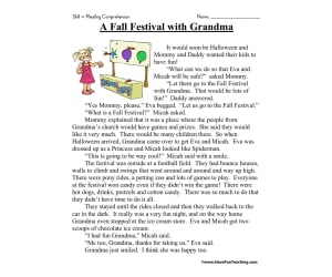 A Fall Festival with Grandma Reading Comprehension Worksheet