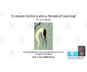 A Level Poetry Lesson: ‘A Leisure Centre is also a Temple of Learning’ by Sue Boyle