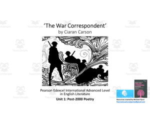 A Level Poetry Lesson: ‘The War Correspondent’ by Ciaran Carson