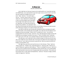 A New Car Reading Comprehension Worksheet