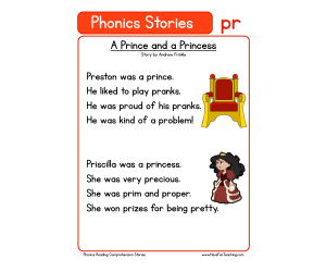 A Prince and a Princess PR Phonics Stories Reading Comprehension Worksheet