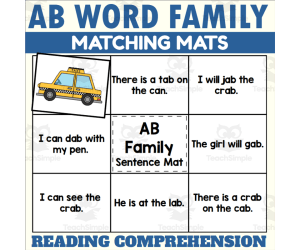 AB Word Family Sentence Reading Comprehension Mats
