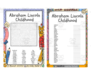 Abraham Lincoln Childhood word search & scramble