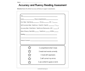Accuracy and Fluency Reading Assessment Worksheet