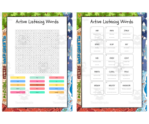 Active Listening word search, scramble and crossword puzzle