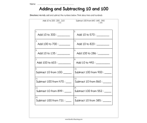 Add and Subtract 10 and 100 Worksheet