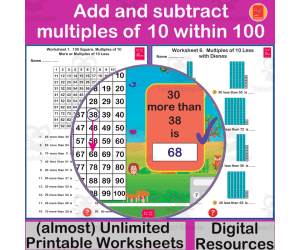 Add and subtract multiples of 10 within 100 - 1st Grade