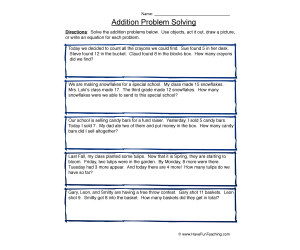Addends to 20 Addition Problem Solving Worksheet