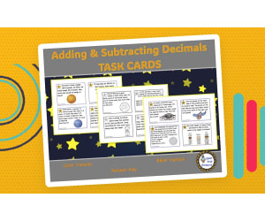Adding and Subtracting Decimals Task Cards | Solar System Theme