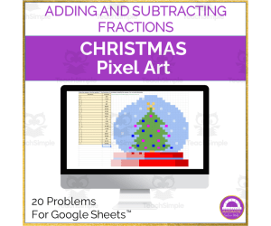 Adding and Subtracting Fractions Pixel Art | Christmas Digital Activity