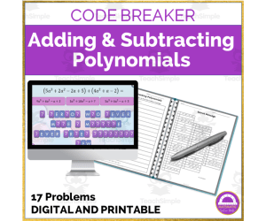 Adding and Subtracting Polynomials Hidden Message Digital and Printable | Math Activity