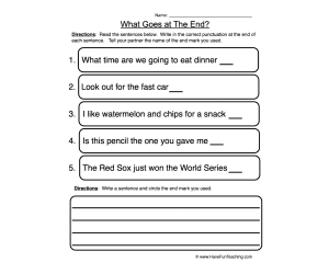 Adding End Punctuation Worksheet