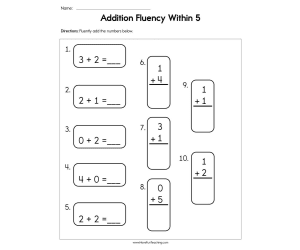 Adding Fluency Within 5 Worksheet