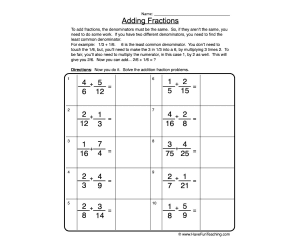 Adding Fractions Equations Worksheet