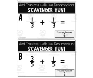 Adding Fractions w/ Like Denominators Scavenger Hunt