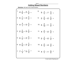 Adding Mixed Numbers Worksheet