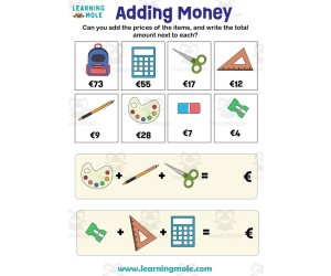 Adding Money Euro Activity