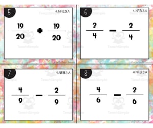 Adding + Subtracting Fractions & Mixed Numbers Task Cards