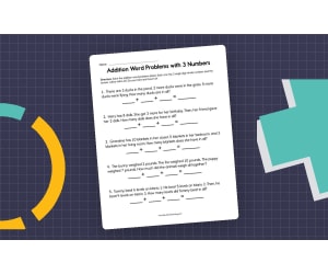 Adding Word Problems with 3 Numbers Worksheet