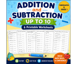 Addition and Subtraction Facts to 10 Worksheets