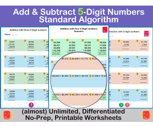 Addition and subtraction of  5-Digit numbers - standard algorithm