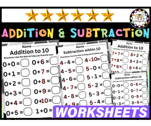 Addition and  Subtraction within 20 with Worksheets  1st Grade Math