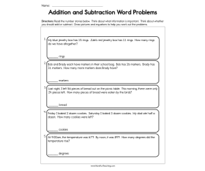 Addition and Subtraction Word Problems Worksheet