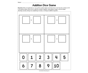 Addition Dice Game Worksheet