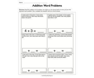 Addition Single Digit Word Problems Worksheet