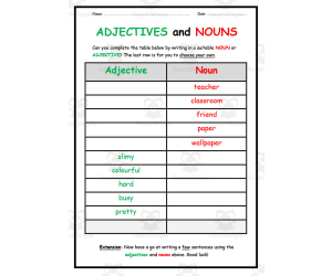 Adjectives and Nouns Worksheet