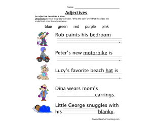 Adjectives Colors Worksheet