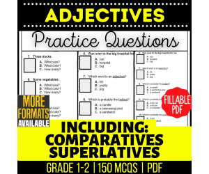 Adjectives Practice Questions - Grades 1-2 Grammar (Fillable PDF)