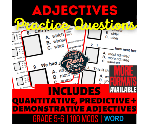 Adjectives Practice Questions - Grammar Grade 5-6 (Word)