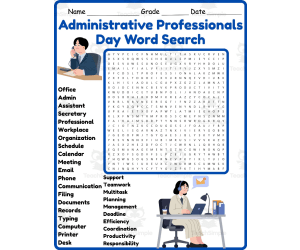 Administrative Professionals Day Word Search 2nd 3rd 4th 5th Grade