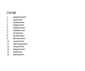 Advanced French Adverb Worksheet with Answer key
