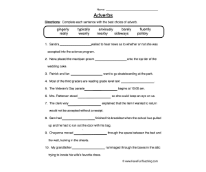 Adverb Fill in the Blanks Worksheet