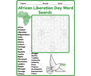 African Liberation Day Word Search 2nd 3rd 4th 5th Grade Worksheet