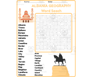 ALBANIA GEOGRAPHY Word Search Puzzle Worksheet Activity